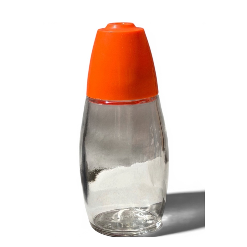 Vintage Glass Syrup Oil Dispenser Bottle Orange Cone Cap Mid Century Kitchen